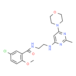 ChemSpider 2D Image | 5-chloro-2-methoxy-N-[2-[(2-methyl-6-morpholino-pyrimidin-4-yl)amino]ethyl]benzamide | C19H24ClN5O3