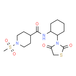 ChemSpider 2D Image | N-[2-(2,4-Dioxo-1,3-thiazolidin-3-yl)cyclohexyl]-1-(methylsulfonyl)-4-piperidinecarboxamide | C16H25N3O5S2