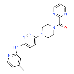 ChemSpider 2D Image | (4-{6-[(4-Methyl-2-pyridinyl)amino]-3-pyridazinyl}-1-piperazinyl)(2-pyrimidinyl)methanone | C19H20N8O