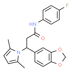 ChemSpider 2D Image | 3-(1,3-Benzodioxol-5-yl)-3-(2,5-dimethyl-1H-pyrrol-1-yl)-N-(4-fluorophenyl)propanamide | C22H21FN2O3