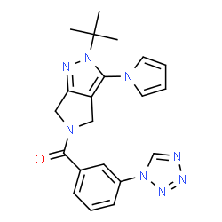 ChemSpider 2D Image | [2-(2-Methyl-2-propanyl)-3-(1H-pyrrol-1-yl)-2,6-dihydropyrrolo[3,4-c]pyrazol-5(4H)-yl][3-(1H-tetrazol-1-yl)phenyl]methanone | C21H22N8O