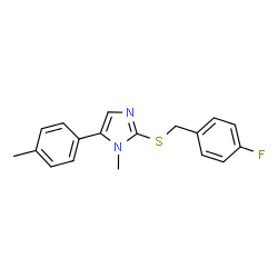 ChemSpider 2D Image | 2-[(4-Fluorobenzyl)sulfanyl]-1-methyl-5-(4-methylphenyl)-1H-imidazole | C18H17FN2S