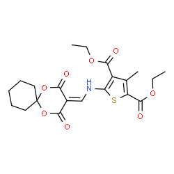 ChemSpider 2D Image | Diethyl 5-{[(2,4-dioxo-1,5-dioxaspiro[5.5]undec-3-ylidene)methyl]amino}-3-methyl-2,4-thiophenedicarboxylate | C21H25NO8S