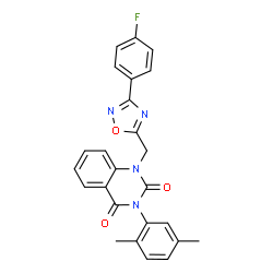 ChemSpider 2D Image | 3-(2,5-Dimethylphenyl)-1-{[3-(4-fluorophenyl)-1,2,4-oxadiazol-5-yl]methyl}-2,4(1H,3H)-quinazolinedione | C25H19FN4O3