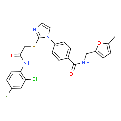 ChemSpider 2D Image | 4-[2-({2-[(2-Chloro-4-fluorophenyl)amino]-2-oxoethyl}sulfanyl)-1H-imidazol-1-yl]-N-[(5-methyl-2-furyl)methyl]benzamide | C24H20ClFN4O3S