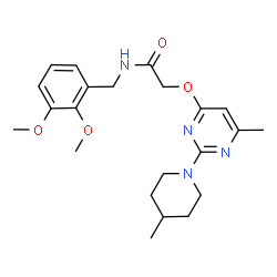 ChemSpider 2D Image | N-(2,3-Dimethoxybenzyl)-2-{[6-methyl-2-(4-methyl-1-piperidinyl)-4-pyrimidinyl]oxy}acetamide | C22H30N4O4