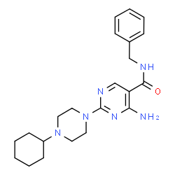 ChemSpider 2D Image | 4-amino-N-benzyl-2-(4-cyclohexylpiperazin-1-yl)pyrimidine-5-carboxamide | C22H30N6O