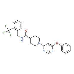 ChemSpider 2D Image | 1-(6-Phenoxy-4-pyrimidinyl)-N-[2-(trifluoromethyl)benzyl]-4-piperidinecarboxamide | C24H23F3N4O2