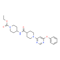 ChemSpider 2D Image | Ethyl 4-({[1-(6-phenoxy-4-pyrimidinyl)-4-piperidinyl]carbonyl}amino)-1-piperidinecarboxylate | C24H31N5O4