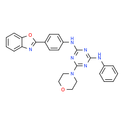 ChemSpider 2D Image | N-[4-(1,3-Benzoxazol-2-yl)phenyl]-6-(4-morpholinyl)-N'-phenyl-1,3,5-triazine-2,4-diamine | C26H23N7O2