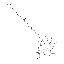 ChemSpider 2D Image | Magnesium 14-ethyl-13-formyl-21-(methoxycarbonyl)-4,8,18-trimethyl-20-oxo-3-{3-oxo-3-[(3,7,11,15-tetramethyl-2-hexadecen-1-yl)oxy]propyl}-9-vinyl-23,25-didehydrophorbine-24,26-diide | C55H70MgN4O6