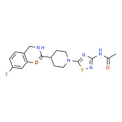 ChemSpider 2D Image | 1-(3-Acetamido-1,2,4-thiadiazol-5-yl)-N-(2,4-difluorobenzyl)-4-piperidinecarboxamide | C17H19F2N5O2S