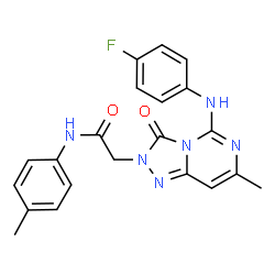ChemSpider 2D Image | 2-{5-[(4-Fluorophenyl)amino]-7-methyl-3-oxo[1,2,4]triazolo[4,3-c]pyrimidin-2(3H)-yl}-N-(4-methylphenyl)acetamide | C21H19FN6O2