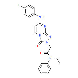 ChemSpider 2D Image | N-Ethyl-2-{7-[(4-fluorophenyl)amino]-3-oxo[1,2,4]triazolo[4,3-a]pyrimidin-2(3H)-yl}-N-phenylacetamide | C21H19FN6O2