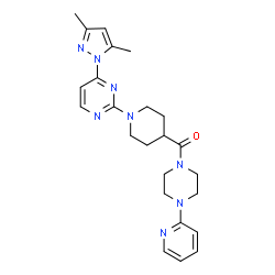 ChemSpider 2D Image | {1-[4-(3,5-Dimethyl-1H-pyrazol-1-yl)-2-pyrimidinyl]-4-piperidinyl}[4-(2-pyridinyl)-1-piperazinyl]methanone | C24H30N8O