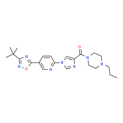 ChemSpider 2D Image | (1-{5-[3-(2-Methyl-2-propanyl)-1,2,4-oxadiazol-5-yl]-2-pyridinyl}-1H-imidazol-4-yl)(4-propyl-1-piperazinyl)methanone | C22H29N7O2