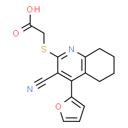 ChemSpider 2D Image | {[3-cyano-4-(2-furyl)-5,6,7,8-tetrahydroquinolin-2-yl]thio}acetic acid | C16H14N2O3S