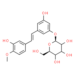 ChemSpider 2D Image | 3-Hydroxy-5-[(E)-2-(3-hydroxy-4-methoxyphenyl)vinyl]phenyl beta-D-glycero-hexopyranoside | C21H24O9