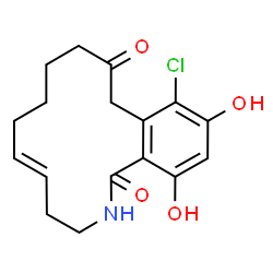 ChemSpider 2D Image | (5E)-13-Chloro-14,16-dihydroxy-3,4,7,8,9,10-hexahydro-2-benzazacyclotetradecine-1,11(2H,12H)-dione | C17H20ClNO4