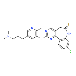 ChemSpider 2D Image | 9-Chloro-2-({5-[3-(dimethylamino)propyl]-2-methyl-3-pyridinyl}amino)-5,7-dihydro-6H-pyrimido[5,4-d][1]benzazepine-6-thione | C23H25ClN6S