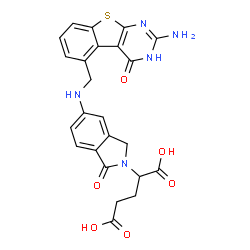 ChemSpider 2D Image | 2-(5-{[(2-Amino-4-oxo-1,4-dihydro[1]benzothieno[2,3-d]pyrimidin-5-yl)methyl]amino}-1-oxo-1,3-dihydro-2H-isoindol-2-yl)pentanedioic acid | C24H21N5O6S