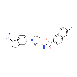 ChemSpider 2D Image | 6-Chloro-N-{(3S)-1-[(1R)-1-(dimethylamino)-2,3-dihydro-1H-inden-5-yl]-2-oxo-3-pyrrolidinyl}-2-naphthalenesulfonamide | C25H26ClN3O3S