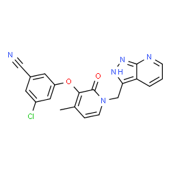 ChemSpider 2D Image | 3-Chloro-5-{[4-methyl-2-oxo-1-(2H-pyrazolo[3,4-b]pyridin-3-ylmethyl)-1,2-dihydro-3-pyridinyl]oxy}benzonitrile | C20H14ClN5O2