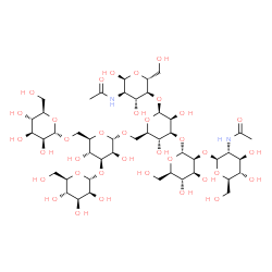 ChemSpider 2D Image | 2-Acetamido-2-deoxy-beta-D-glucopyranosyl-(1->2)-alpha-D-mannopyranosyl-(1->3)-[alpha-D-mannopyranosyl-(1->3)-[alpha-D-mannopyranosyl-(1->6)]-alpha-D-mannopyranosyl-(1->6)]-beta-D-mannopyranosyl-(1->4
)-2-acetamido-2-deoxy-alpha-D-glucopyranose | C46H78N2O36
