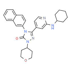 ChemSpider 2D Image | 5-[2-(Cyclohexylamino)pyridin-4-Yl]-4-Naphthalen-2-Yl-2-(Tetrahydro-2h-Pyran-4-Yl)-2,4-Dihydro-3h-1,2,4-Triazol-3-One | C28H31N5O2