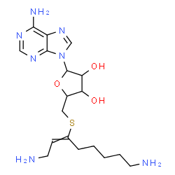 ChemSpider 2D Image | 2-[[6-amino-1-(2-aminoethylidene)hexyl]sulfanylmethyl]-5-(6-aminopurin-9-yl)tetrahydrofuran-3,4-diol | C18H29N7O3S