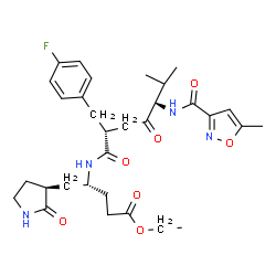 ChemSpider 2D Image | Ethyl (4R)-4-{[(2R,5R)-2-(4-fluorobenzyl)-6-methyl-5-{[(5-methyl-1,2-oxazol-3-yl)carbonyl]amino}-4-oxoheptanoyl]amino}-5-[(3S)-2-oxo-3-pyrrolidinyl]pentanoate | C31H41FN4O7