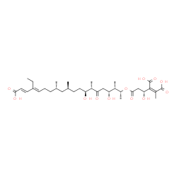 ChemSpider 2D Image | (2Z)-2-[(1R)-3-{[(2R,3S,4R,7S,8S,11S,13S,16E,18E)-19-Carboxy-17-ethyl-4,8-dihydroxy-3,7,11,13-tetramethyl-6-oxo-16,18-nonadecadien-2-yl]oxy}-1-hydroxy-3-oxopropyl]-3-methyl-2-butenedioic acid | C34H54O12