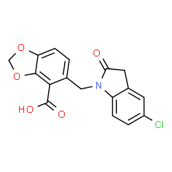 ChemSpider 2D Image | 5-[(5-Chloro-2-oxo-2,3-dihydro-1H-indol-1-yl)methyl]-1,3-benzodioxole-4-carboxylic acid | C17H12ClNO5