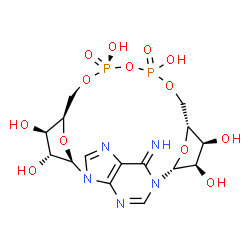 ChemSpider 2D Image | (2R,3R,4S,5R,10R,13R,14R,15R,16R)-24-Imino-7,9,11,25,26-pentaoxa-1,17,19,22-tetraaza-8,10-diphosphapentacyclo[18.3.1.1~2,5~.1~13,16~.0~17,21~]hexacosa-18,20,22-triene-3,4,8,10,14,15-hexol 8,10-dioxide | C15H21N5O13P2