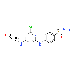 ChemSpider 2D Image | 4-({4-Chloro-6-[(2-hydroxyethyl)amino]-1,3,5-triazin-2-yl}amino)benzenesulfonamide | C11H13ClN6O3S