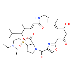 ChemSpider 2D Image | (12E,17E,19E)-6-{[2-(Diethylamino)ethyl]sulfonyl}-21-hydroxy-10-isopropyl-11,19-dimethyl-9,26-dioxa-3,15,28-triazatricyclo[23.2.1.0~3,7~]octacosa-1(27),12,17,19,25(28)-pentaene-2,8,14,23-tetrone | C34H50N4O9S