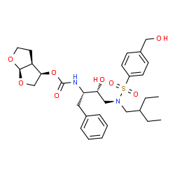 ChemSpider 2D Image | (3r,3as,6ar)-Hexahydrofuro[2,3-B]furan-3-Yl {(1s,2r)-1-Benzyl-3-[(2-Ethylbutyl){[4-(Hydroxymethyl)phenyl]sulfonyl}amino]-2-Hydroxypropyl}carbamate | C30H42N2O8S