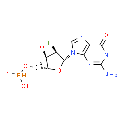 ChemSpider 2D Image | 2'-Deoxy-2'-fluoro-5'-O-[hydroxy(oxido)phosphoranyl]guanosine | C10H13FN5O6P