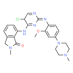 ChemSpider 2D Image | 7-{(E)-[5-Chloro-2-{[2-methoxy-4-(4-methyl-1-piperazinyl)phenyl]amino}-4(5H)-pyrimidinylidene]amino}-2-methyl-1-isoindolinone | C25H28ClN7O2