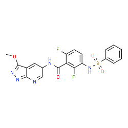 ChemSpider 2D Image | 2,6-Difluoro-N-(3-methoxy-5H-pyrazolo[3,4-b]pyridin-5-yl)-3-[(phenylsulfonyl)amino]benzamide | C20H15F2N5O4S