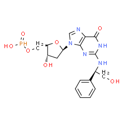 ChemSpider 2D Image | 2'-Deoxy-5'-O-[hydroxy(oxido)phosphoranyl]-N-[(1R)-2-hydroxy-1-phenylethyl]guanosine | C18H22N5O7P
