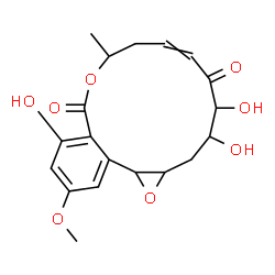 ChemSpider 2D Image | 5,13,14-Trihydroxy-3-methoxy-8-methyl-8,9,13,14,15,15a-hexahydro-6H-oxireno[k][2]benzoxacyclotetradecine-6,12(1aH)-dione | C19H22O8