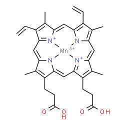 ChemSpider 2D Image | [3,3'-(3,7,12,17-Tetramethyl-8,13-divinyl-2,18-porphyrindiyl-kappa~4~N~21~,N~22~,N~23~,N~24~)dipropanoato(2-)]manganese(5+) | C34H32MnN4O4