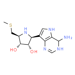 ChemSpider 2D Image | (2S,3S,4R,5S)-2-(4-Amino-4,5-dihydro-1H-pyrrolo[3,2-d]pyrimidin-7-yl)-5-[(methylsulfanyl)methyl]-3,4-pyrrolidinediol | C12H19N5O2S