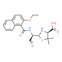 ChemSpider 2D Image | (2R,4S)-2-{(1R)-1-[(2-Ethoxy-1-naphthoyl)amino]-2-oxoethyl}-5,5-dimethyl-1,3-thiazolidine-4-carboxylic acid | C21H24N2O5S