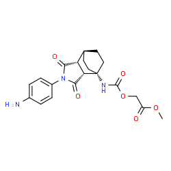 ChemSpider 2D Image | Methyl ({[(1R,2R,6R,7R)-4-(4-aminophenyl)-3,5-dioxo-4-azatricyclo[5.2.2.0~2,6~]undec-1-yl]carbamoyl}oxy)acetate | C20H23N3O6