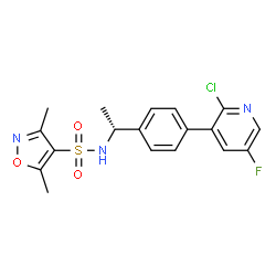ChemSpider 2D Image | N-{(1r)-1-[4-(2-Chloro-5-Fluoropyridin-3-Yl)phenyl]ethyl}-3,5-Dimethylisoxazole-4-Sulfonamide | C18H17ClFN3O3S