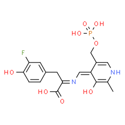 ChemSpider 2D Image | (2E)-3-(3-Fluoro-4-hydroxyphenyl)-2-{[(Z)-{3-hydroxy-2-methyl-5-[(phosphonooxy)methyl]-4(1H)-pyridinylidene}methyl]imino}propanoic acid | C17H18FN2O8P