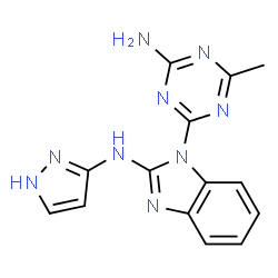 ChemSpider 2D Image | 1-(4-Amino-6-methyl-1,3,5-triazin-2-yl)-N-(1H-pyrazol-3-yl)-1H-benzimidazol-2-amine | C14H13N9