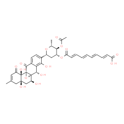 ChemSpider 2D Image | (1R)-4-O-Acetyl-1,5-anhydro-3-O-[(2E,4E,6E,8E)-9-carboxy-2,4,6,8-nonatetraenoyl]-2,6-dideoxy-1-[(1S,2R,7R,9S,10S,11S)-2,7,9,11,13-pentahydroxy-5-methyl-3,18-dioxo-19-oxapentacyclo[8.8.1.0~1,10~.0~2,7~
.0~12,17~]nonadeca-4,12,14,16-tetraen-14-yl]-D-arabino-hexitol | C37H38O15